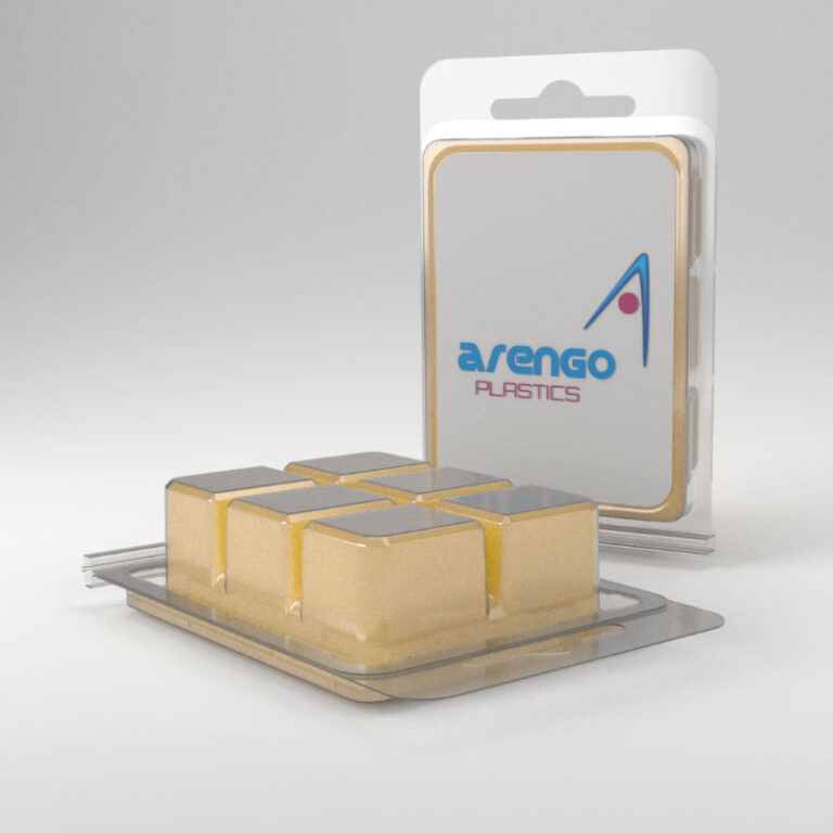 Wax_Melt_Packaging_Clamshell_Logo_Beige_Wax Image of Wax Melt Packaging Clamshell with Logo and Beige Wax