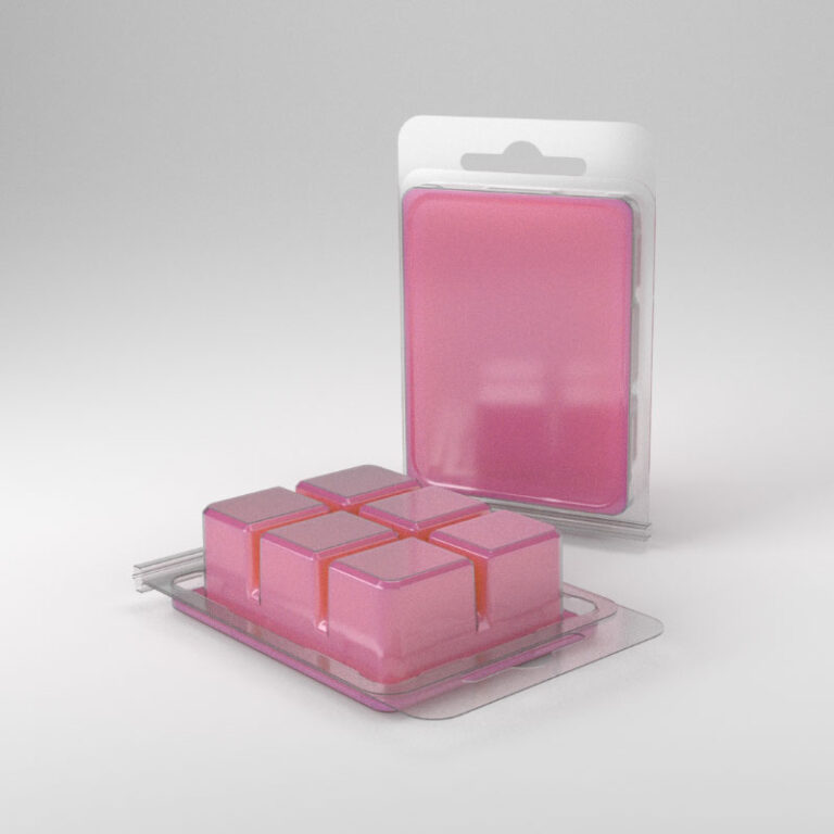 Wax_Melt_Packaging_Clamshell_No_Logo_Pink_Wax Image of Wax Melt Packaging Clamshell with No Logo and Pink Wax